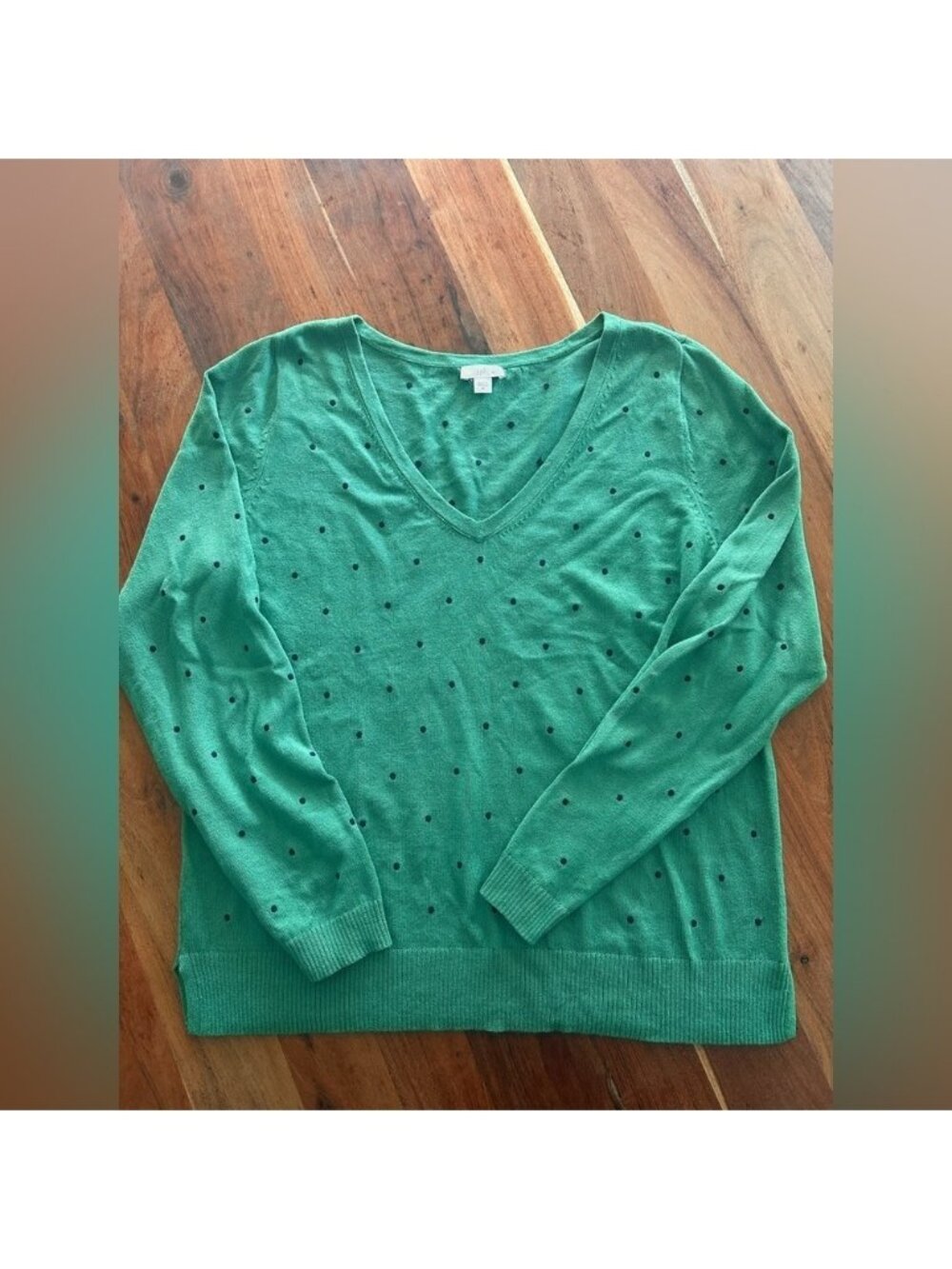 J. Jill Green V-Neck Sweater with Black Dots